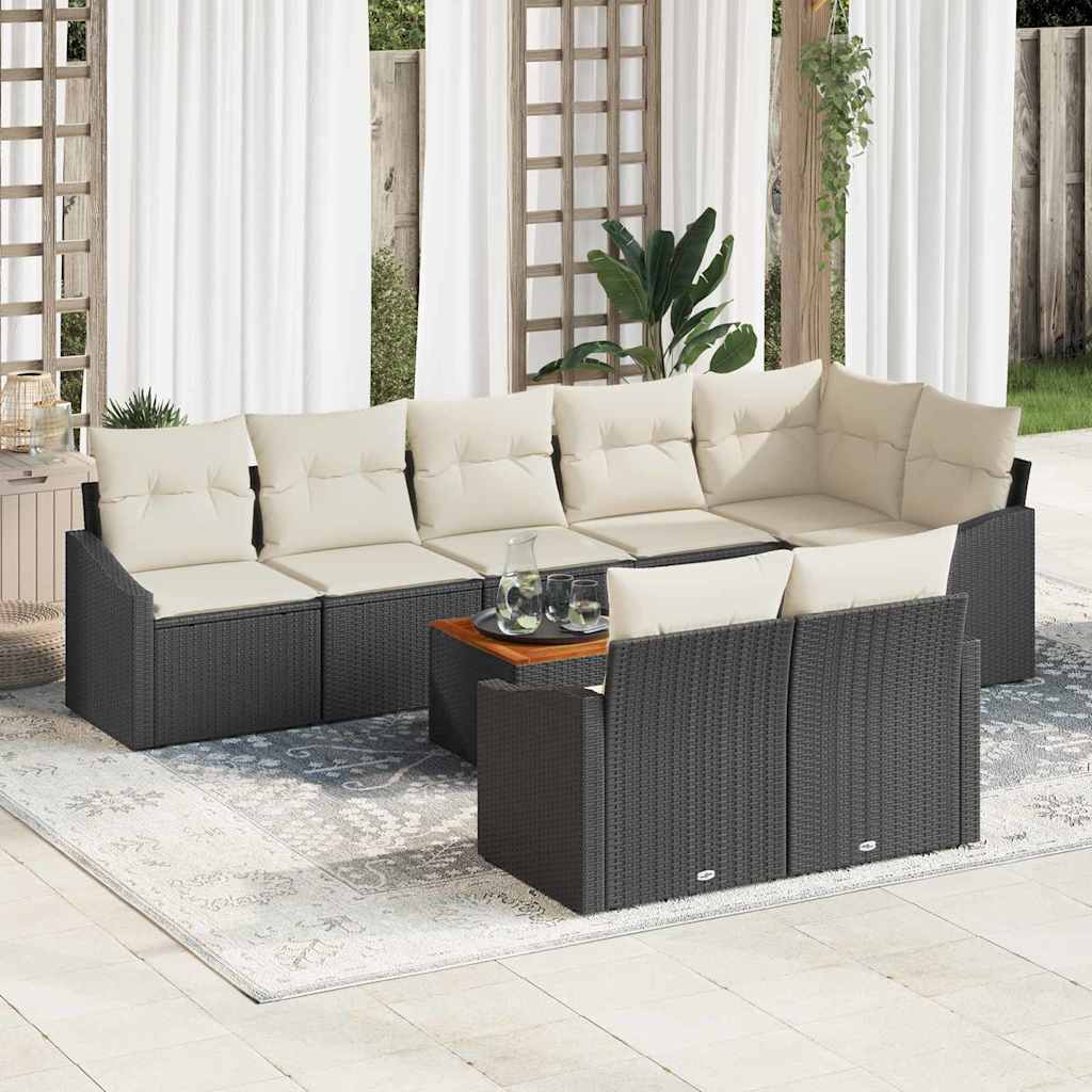 vidaXL Tuinbank Set met opslag 9 pcs Zwart en Crème poly rattan