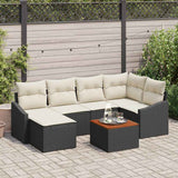 vidaXL Garden Sofa Set with Storage 7 pcs Black and Cream Poly Rattan
