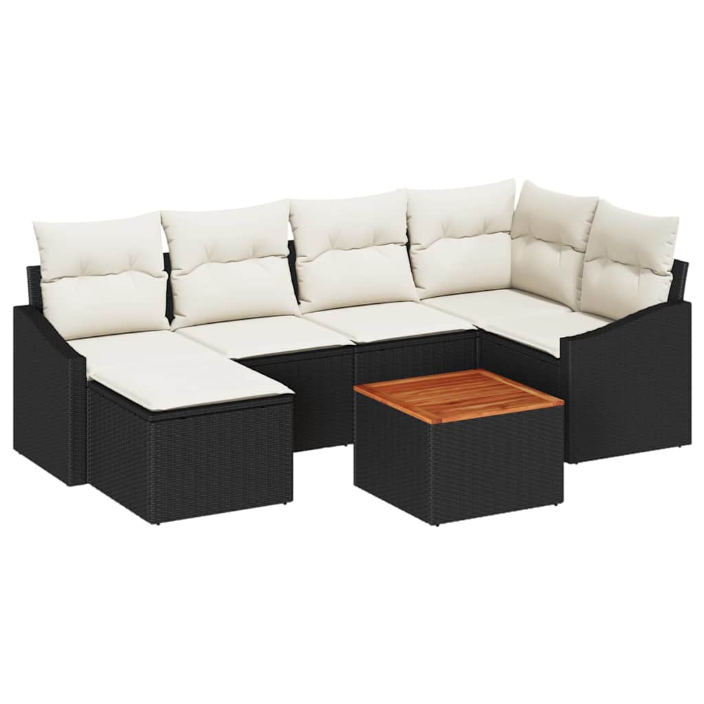 vidaXL Garden Sofa Set with Storage 7 pcs Black and Cream Poly Rattan