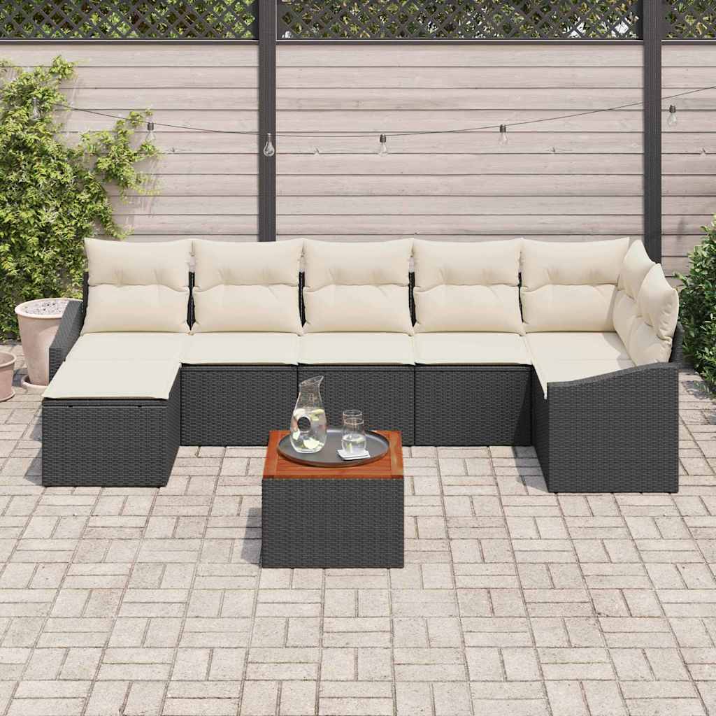 vidaXL Tuinbank Set met opslag 8 pcs Zwart en Crème poly rattan