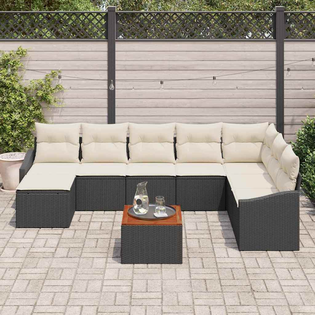 vidaXL Tuinbank Set met opslag 9 pcs Zwart en Crème poly rattan