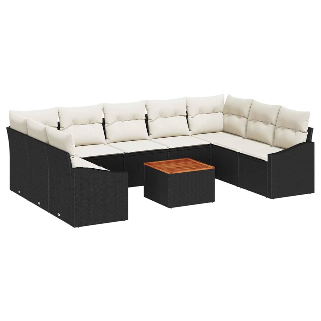 vidaXL Tuinbank Set met opslag 10 pcs Zwart en Crème poly rattan