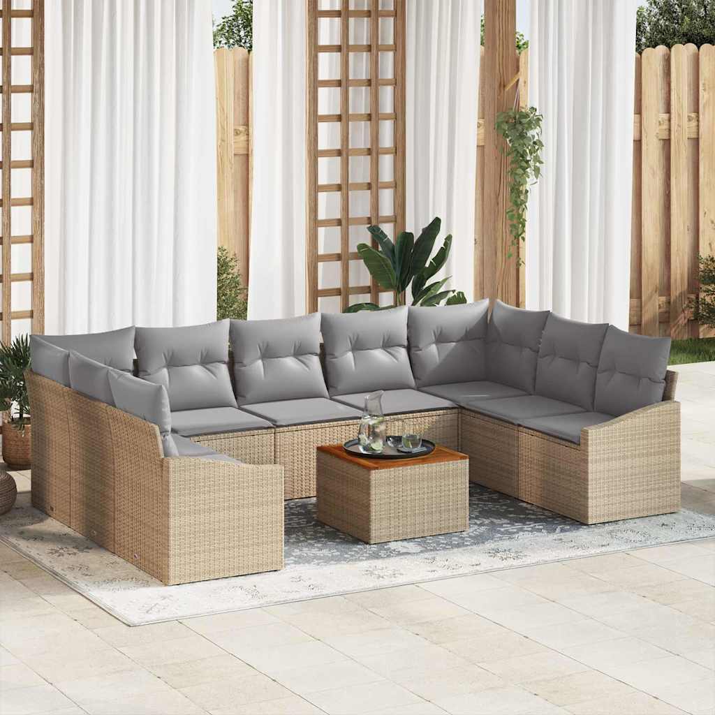vidaXL Tuinbank Set met opslag 10 pcs Zwart en Crème poly rattan