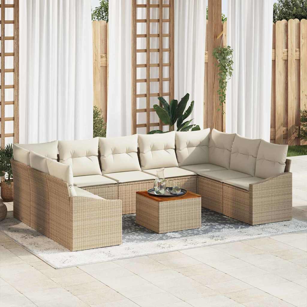 vidaXL Tuinbank Set met opslag 10 pcs Zwart en Crème poly rattan