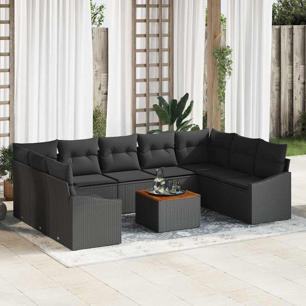 vidaXL Tuinbank Set met opslag 10 pcs Zwart en Crème poly rattan