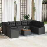 vidaXL Tuinbank Set met opslag 10 pcs Zwart en Crème poly rattan