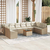 vidaXL Tuinbank Set met opslag 11 pcs Zwart en Crème poly rattan