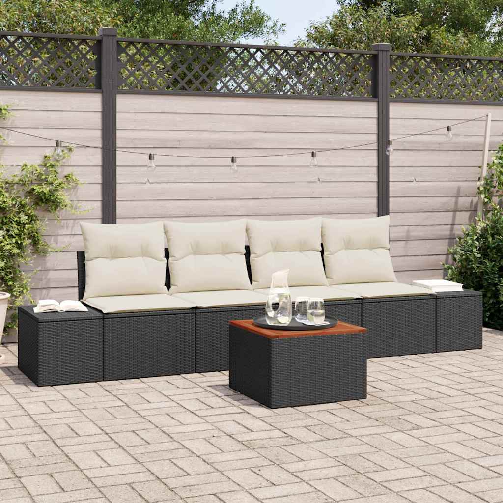 vidaXL Tuinbank Set met opslag 5 pcs Zwart en Crème poly rattan