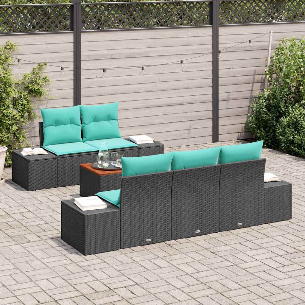 vidaXL Garden Bench Set 6 pcs Black and Turquoise poly rattan