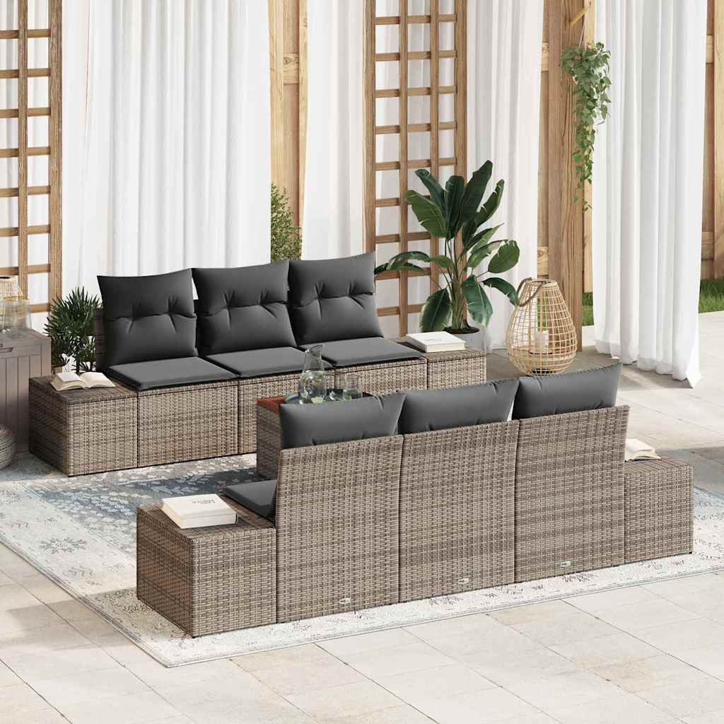 vidaXL Tuinbank Set met opslag 7 pcs Zwart en Crème poly rattan
