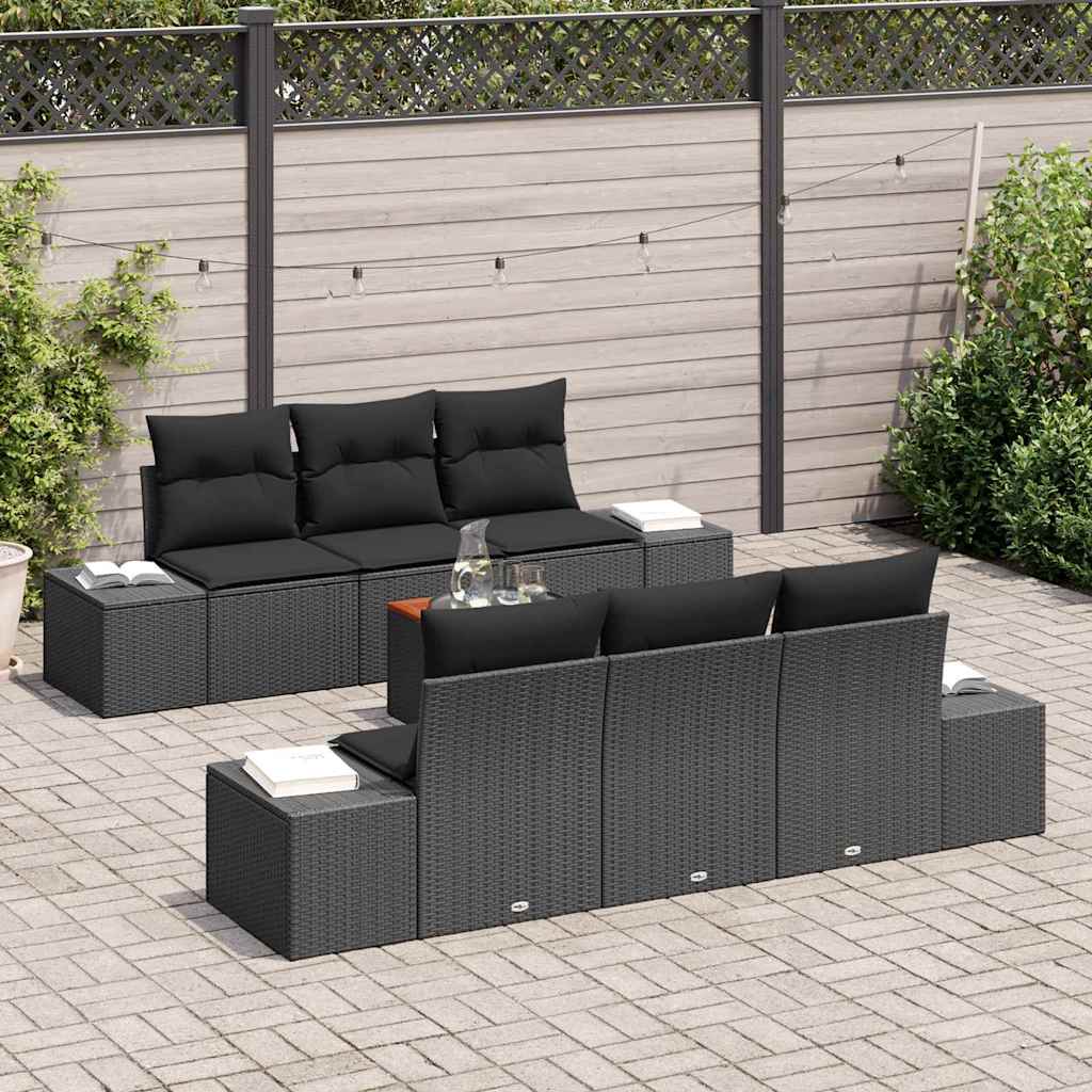 vidaXL Tuinbank Set met opslag 7 pcs Zwart en Crème poly rattan