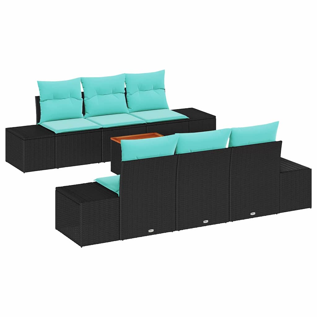 vidaXL Tuinbank Set 7 st Zwart en Turkoois poly rattan