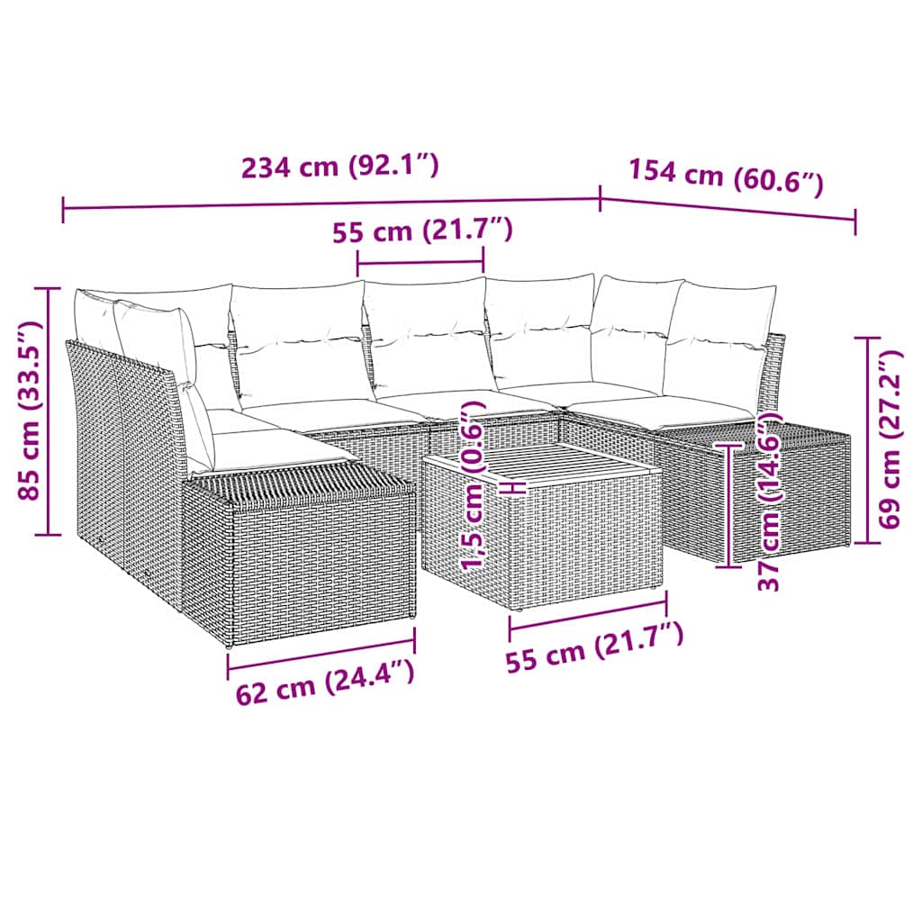 vidaXL 7-Piece Garden Lounge Set with Storage Black and Cream Poly Rattan