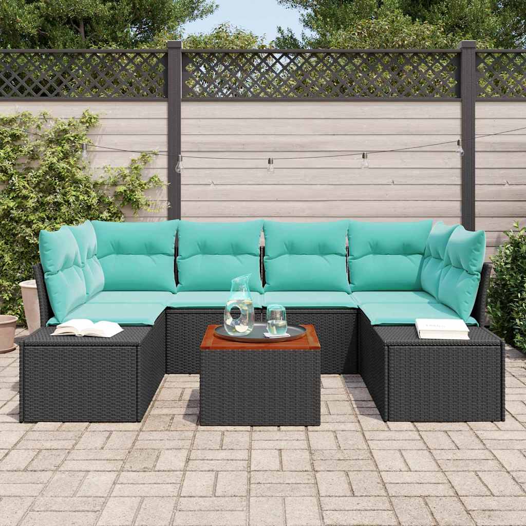 vidaXL Tuinbank Set 7 st Zwart en Turkoois poly rattan