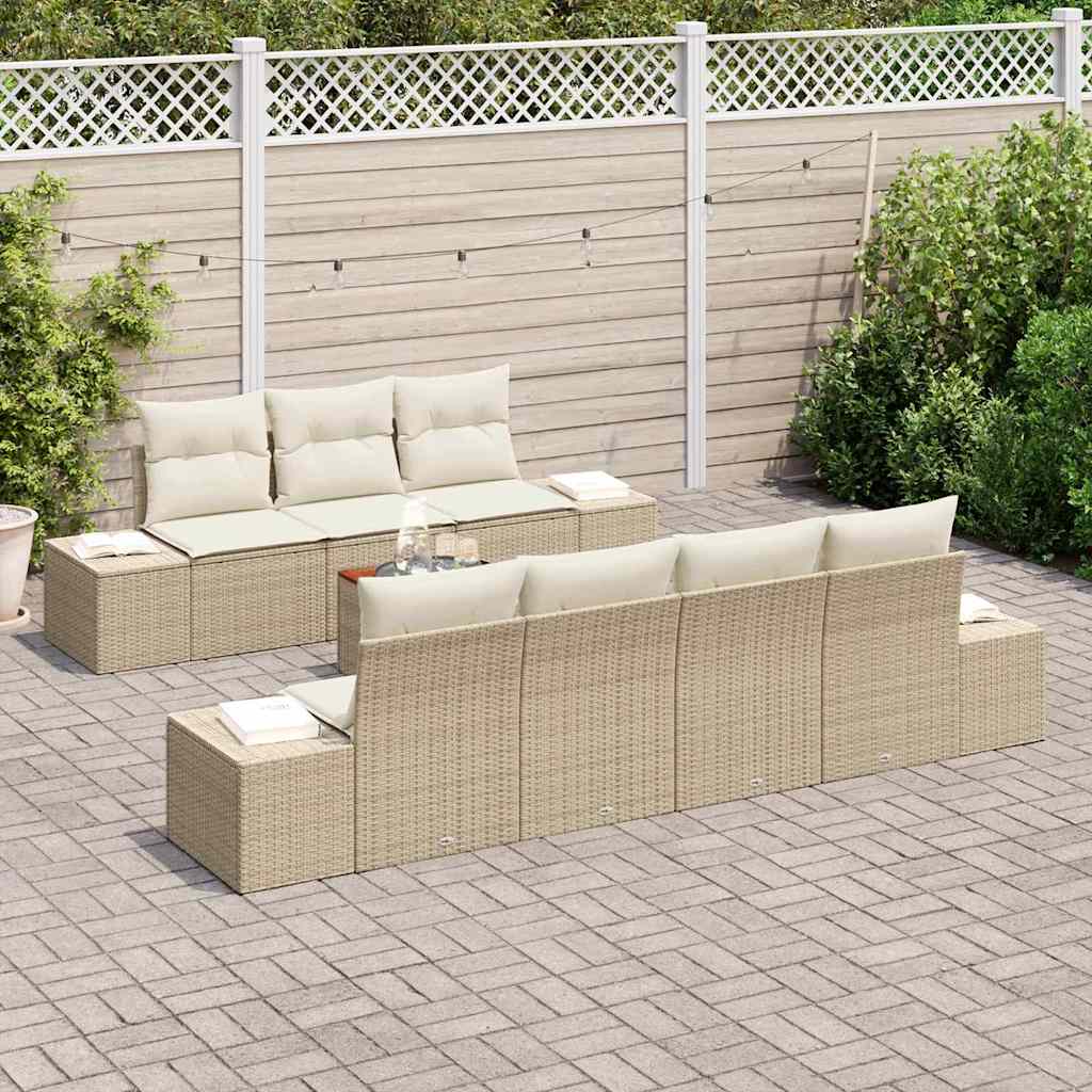 vidaXL Tuinbank Set met opslag 8 pcs Zwart en Crème poly rattan