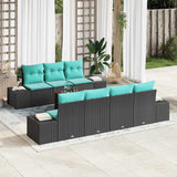 vidaXL Garden Sofa Set 8 pcs Black and Turquoise Poly Rattan