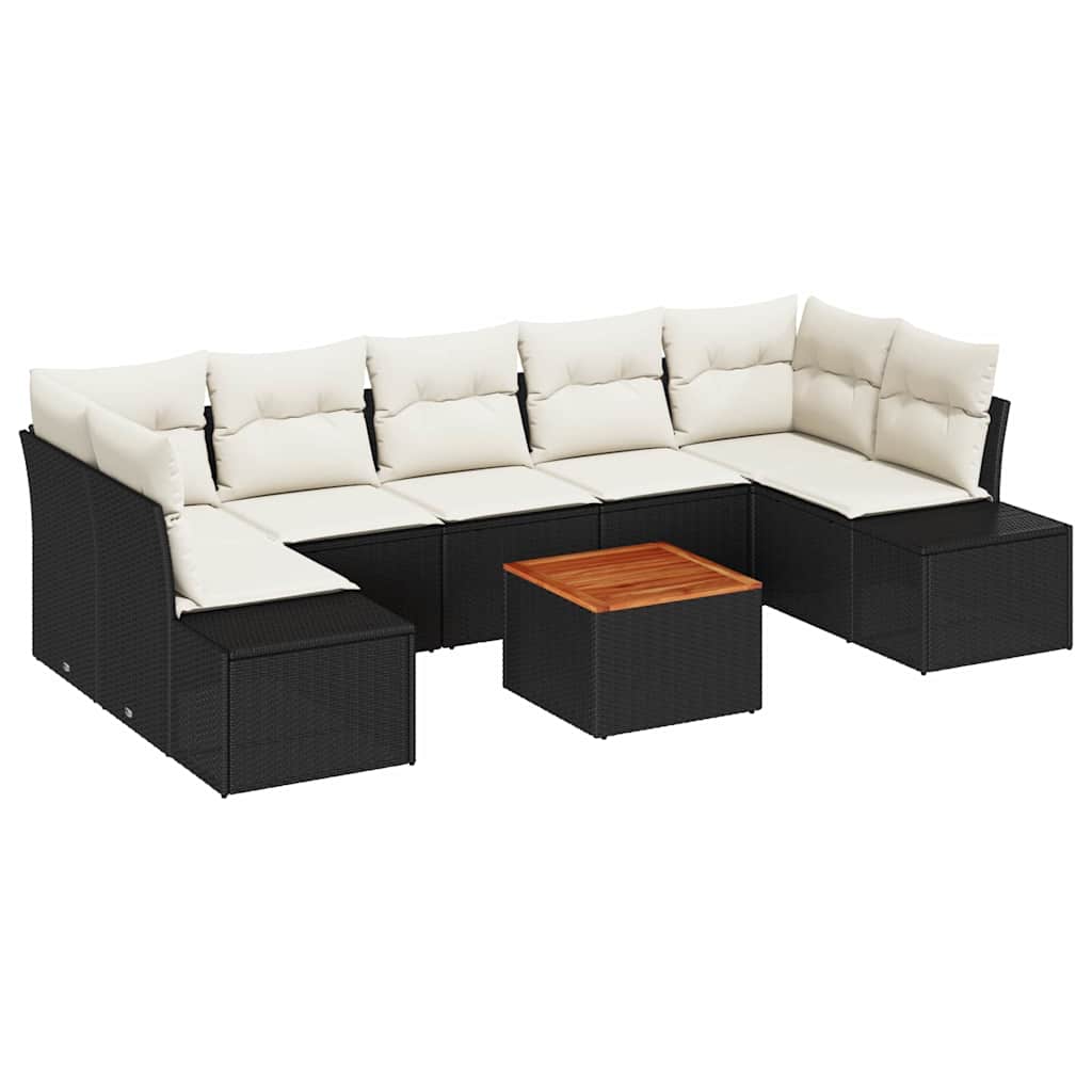 vidaXL Tuinbank Set met opslag 8 pcs Zwart en Crème poly rattan