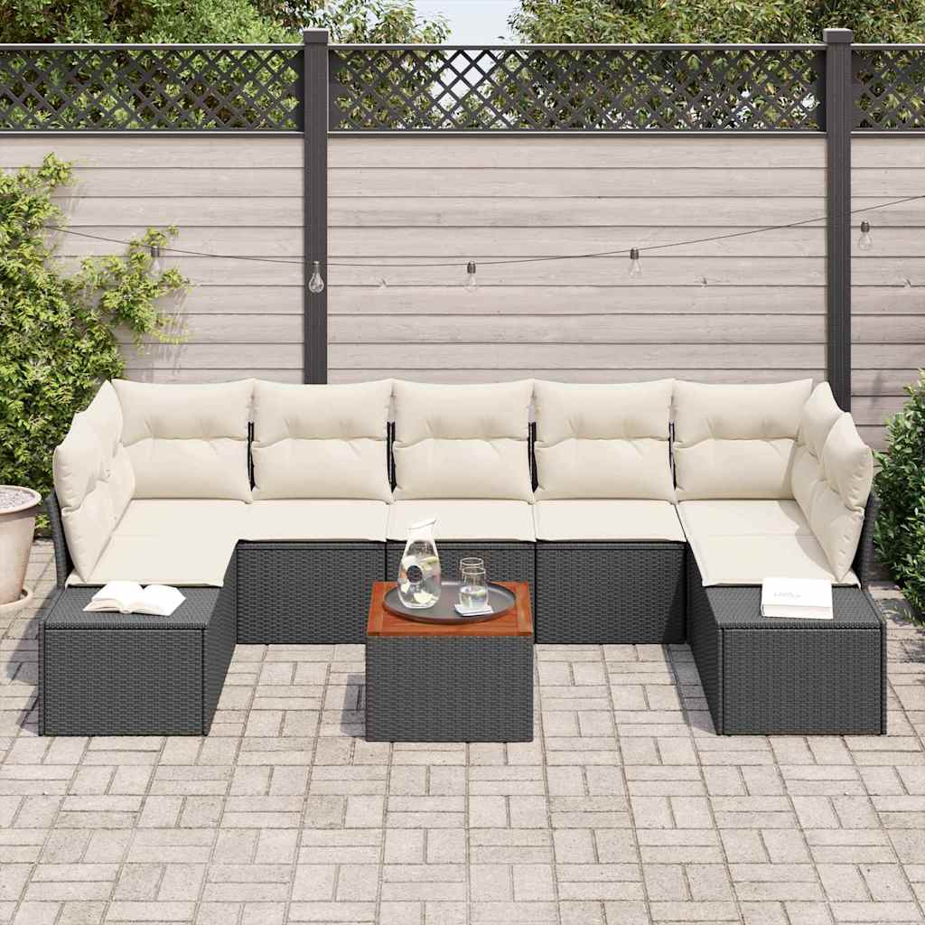vidaXL Tuinbank Set met opslag 8 pcs Zwart en Crème poly rattan