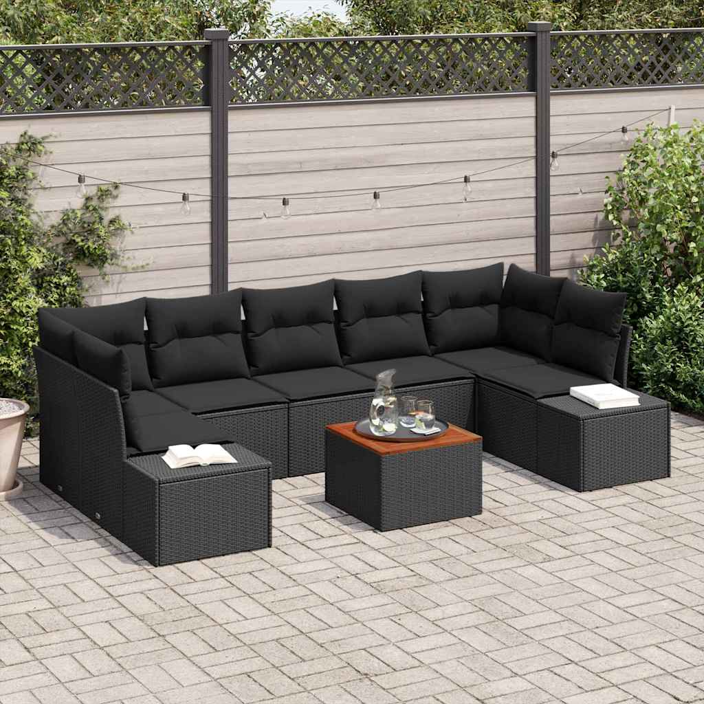 vidaXL Tuinbank Set met opslag 8 pcs Zwart en Crème poly rattan