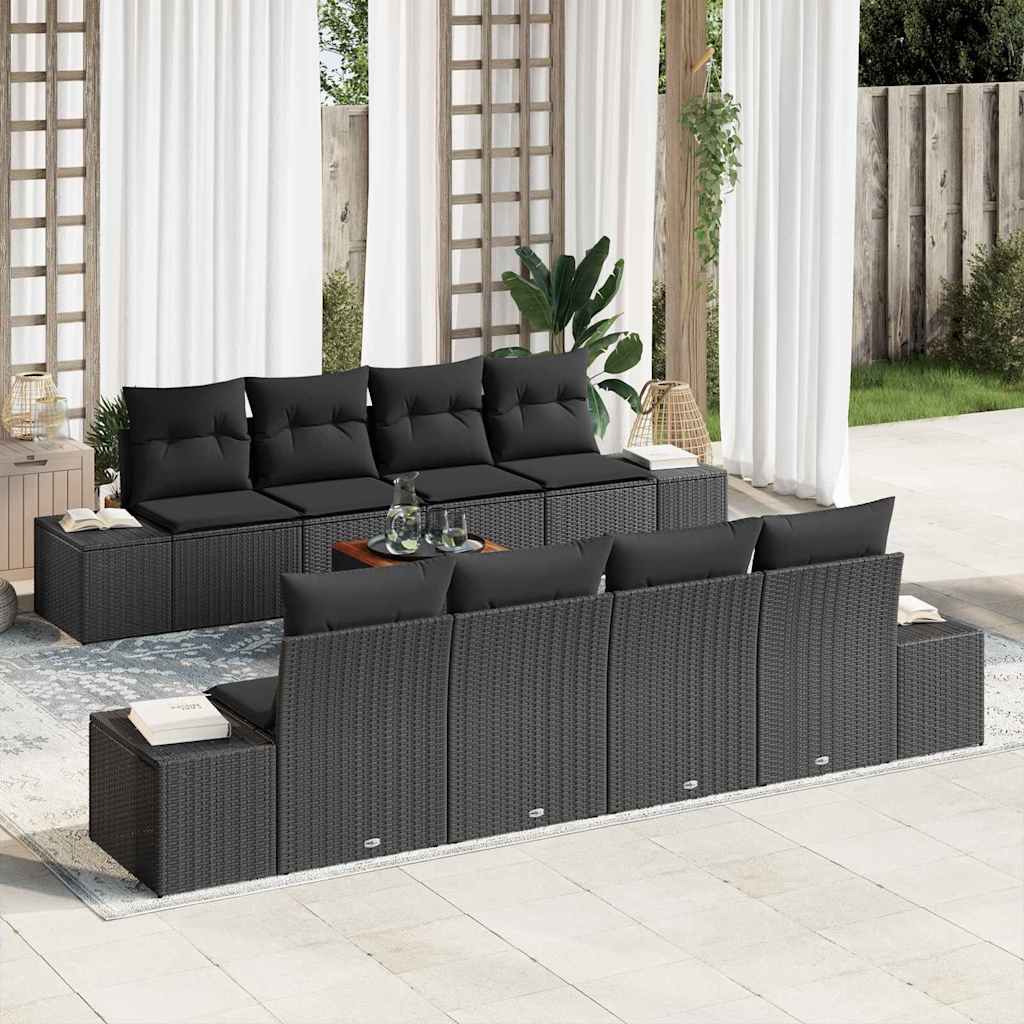 vidaXL Garden Lounge Set with Storage 9 pcs Black and Cream poly rattan
