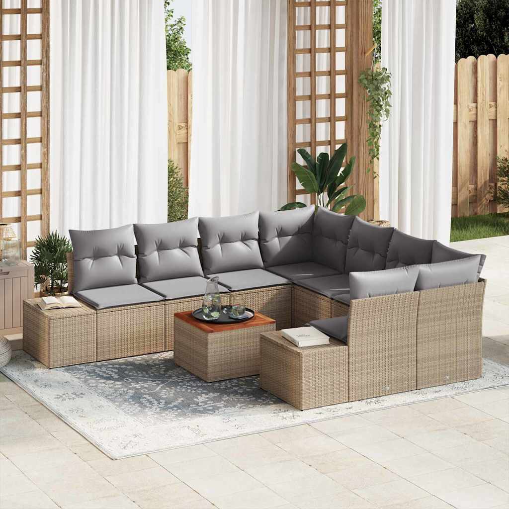 vidaXL Garden Sofa Set with Storage 9 pcs Black and Cream poly rattan