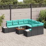 vidaXL Tuinbank Set 9 st Zwart en Turkoois poly rattan