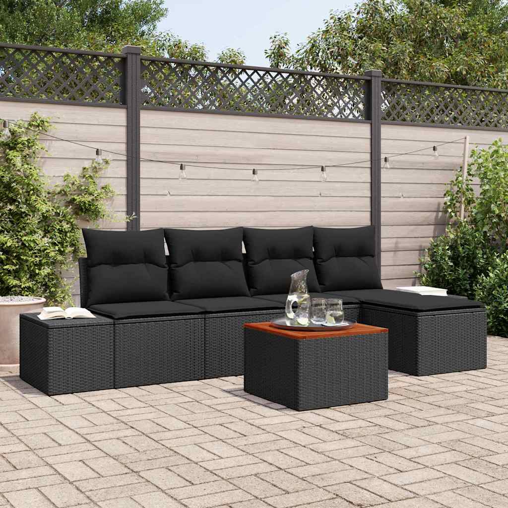 vidaXL Tuinbank Set met opslag 6 pcs Zwart en Crème poly rattan