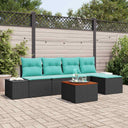 vidaXL Tuinbank Set 6 st Zwart en Turkoois poly rattan