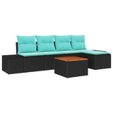 vidaXL Tuinbank Set 6 st Zwart en Turkoois poly rattan