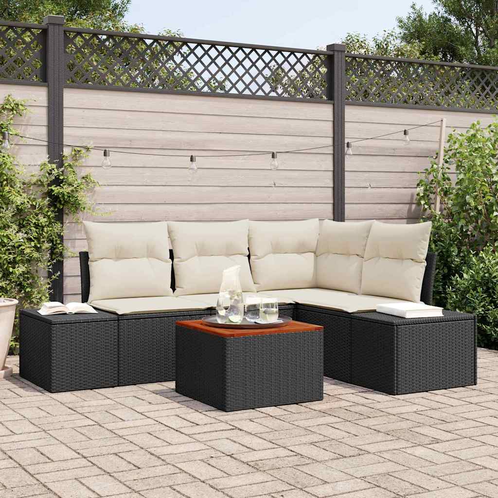 vidaXL Tuinbank Set met opslag 5 pcs Zwart en Crème poly rattan