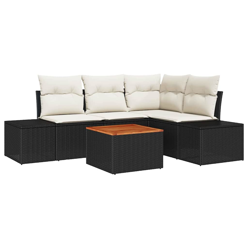 vidaXL Tuinbank Set met opslag 5 pcs Zwart en Crème poly rattan