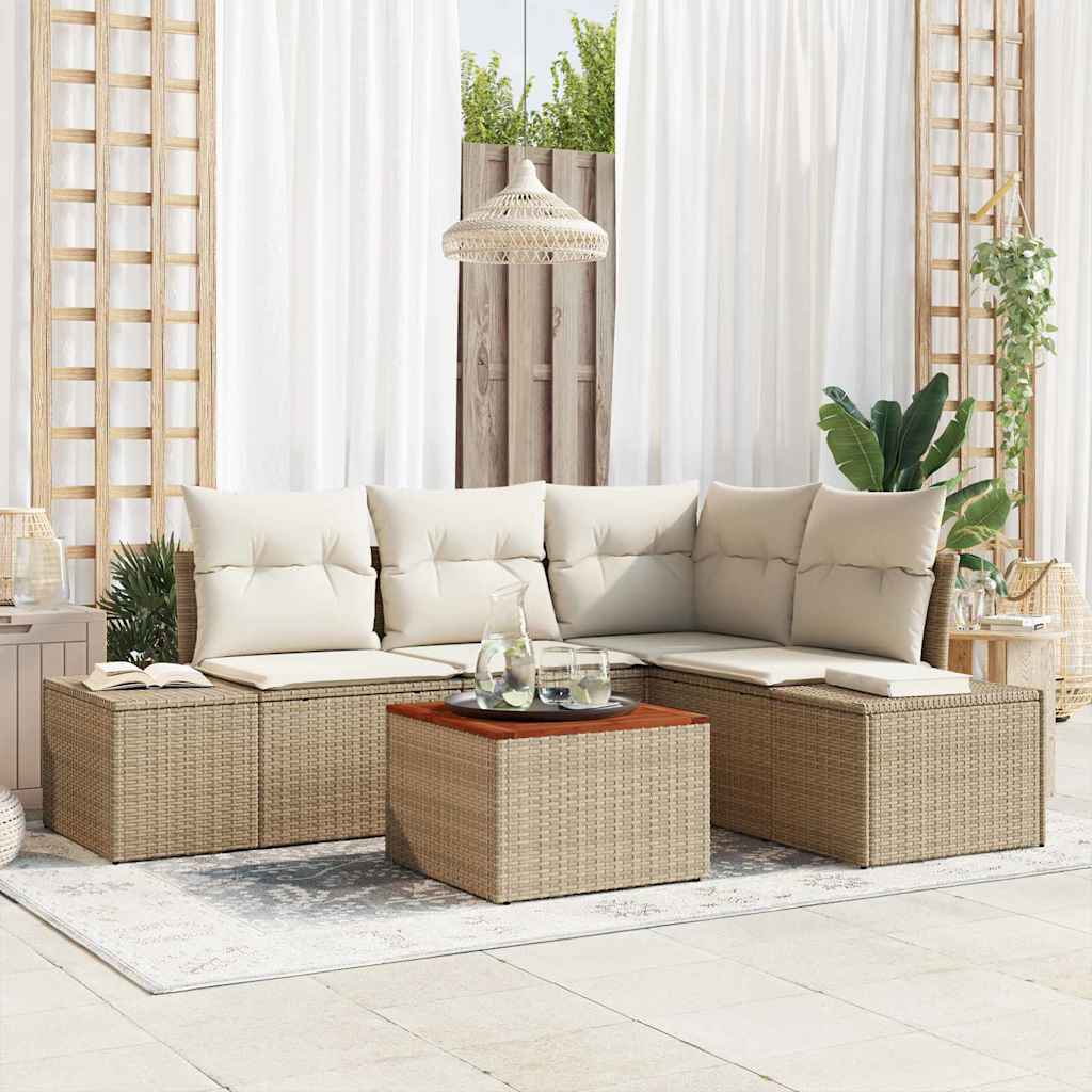 vidaXL Tuinbank Set met opslag 5 pcs Zwart en Crème poly rattan