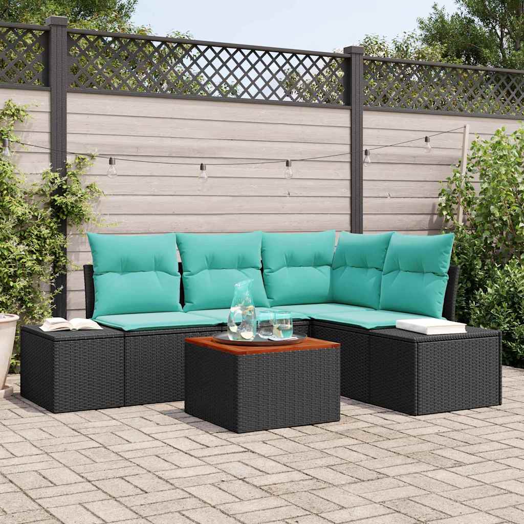vidaXL Tuinbank Set 5 st Zwart en Turkoois poly rattan