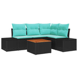 vidaXL Tuinbank Set 5 st Zwart en Turkoois poly rattan