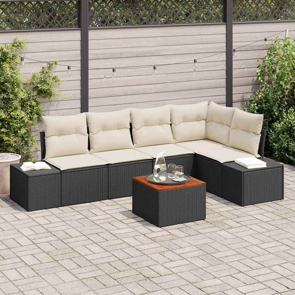 vidaXL Tuinbank Set met opslag 6 pcs Zwart en Crème poly rattan