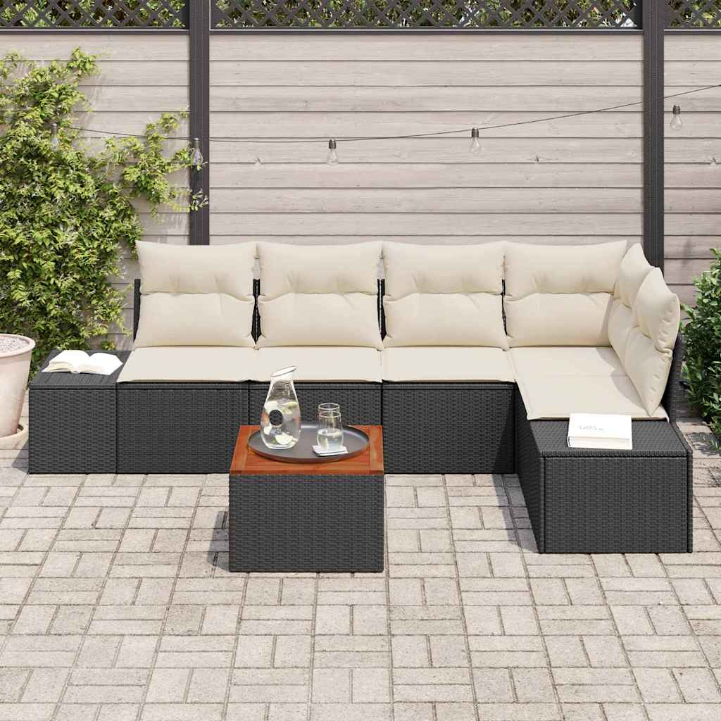 vidaXL Tuinbank Set met opslag 6 pcs Zwart en Crème poly rattan
