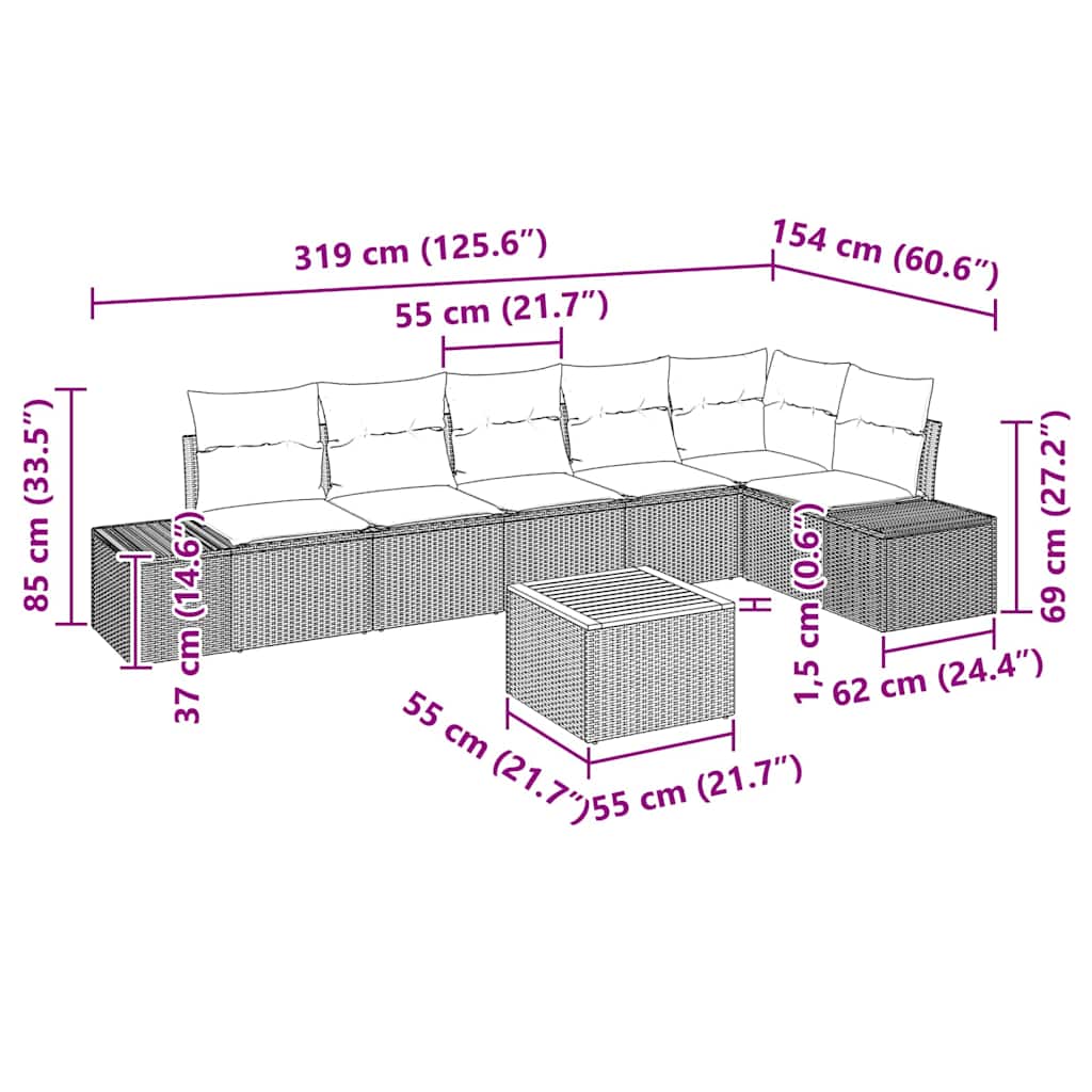 vidaXL Garden Lounge Set with Storage 7 pcs Black and Cream poly rattan
