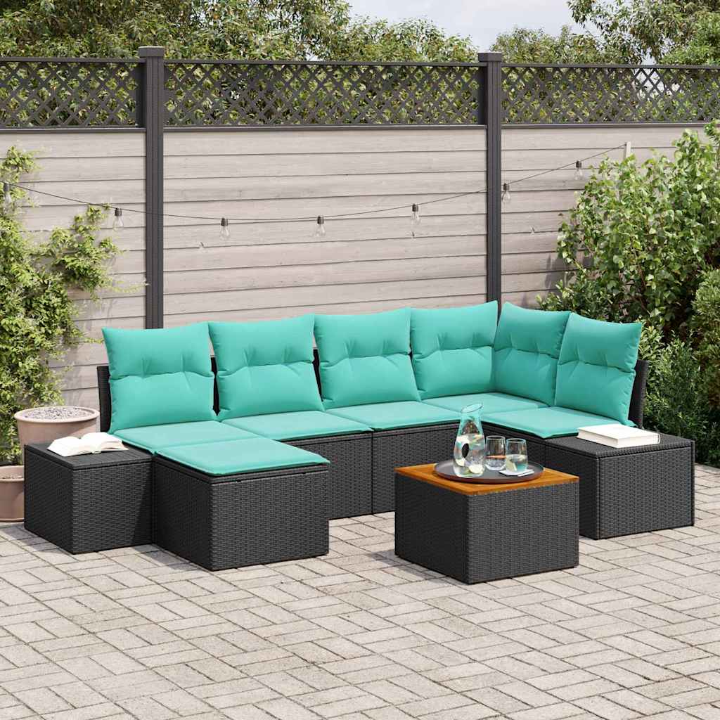 vidaXL Tuinbank Set 7 st Zwart en turkoois