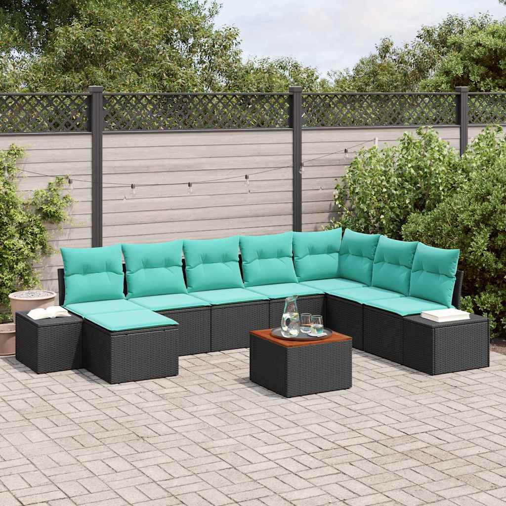 vidaXL Tuinbank Set 9 st Zwart en turkoois