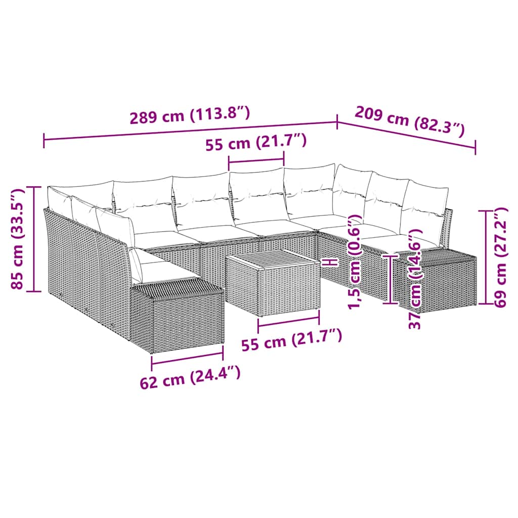 vidaXL Tuinbank Set 10 pcs Zwart en wit