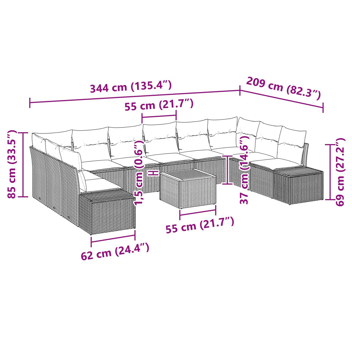 vidaXL Garden Bench Set 11 pcs Black and Turquoise