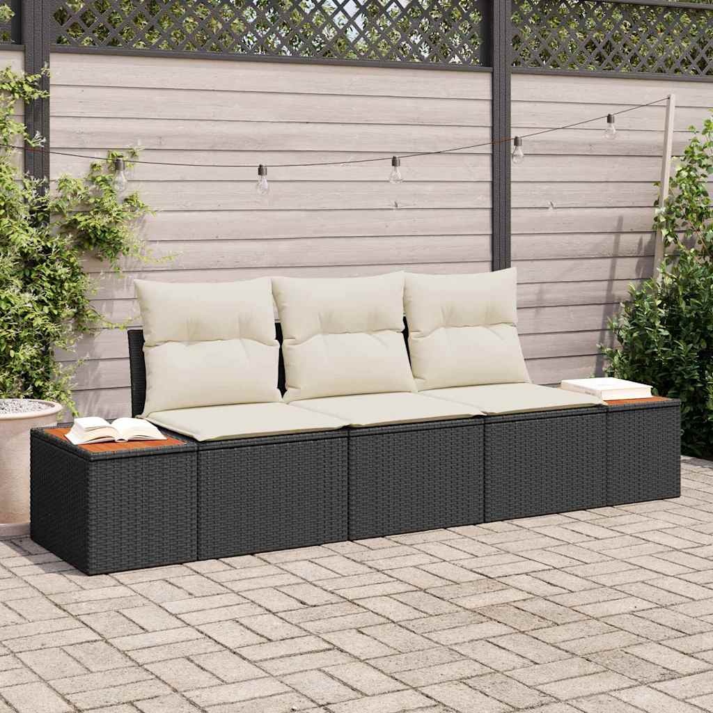 vidaXL Tuinbank Set met kussen 3 pcs Zwart en crème Poly rattan