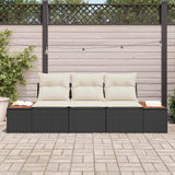 vidaXL Tuinbank Set met kussen 3 pcs Zwart en crème Poly rattan