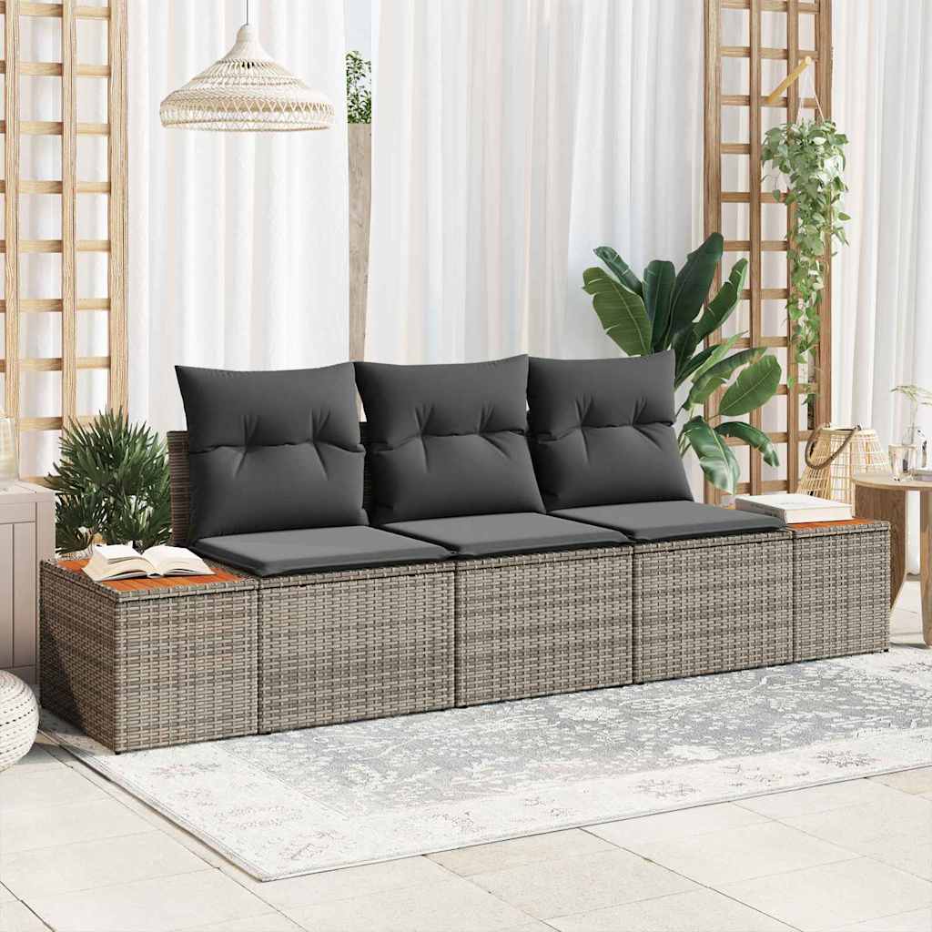 vidaXL Tuinbank Set met kussen 3 pcs Zwart en crème Poly rattan