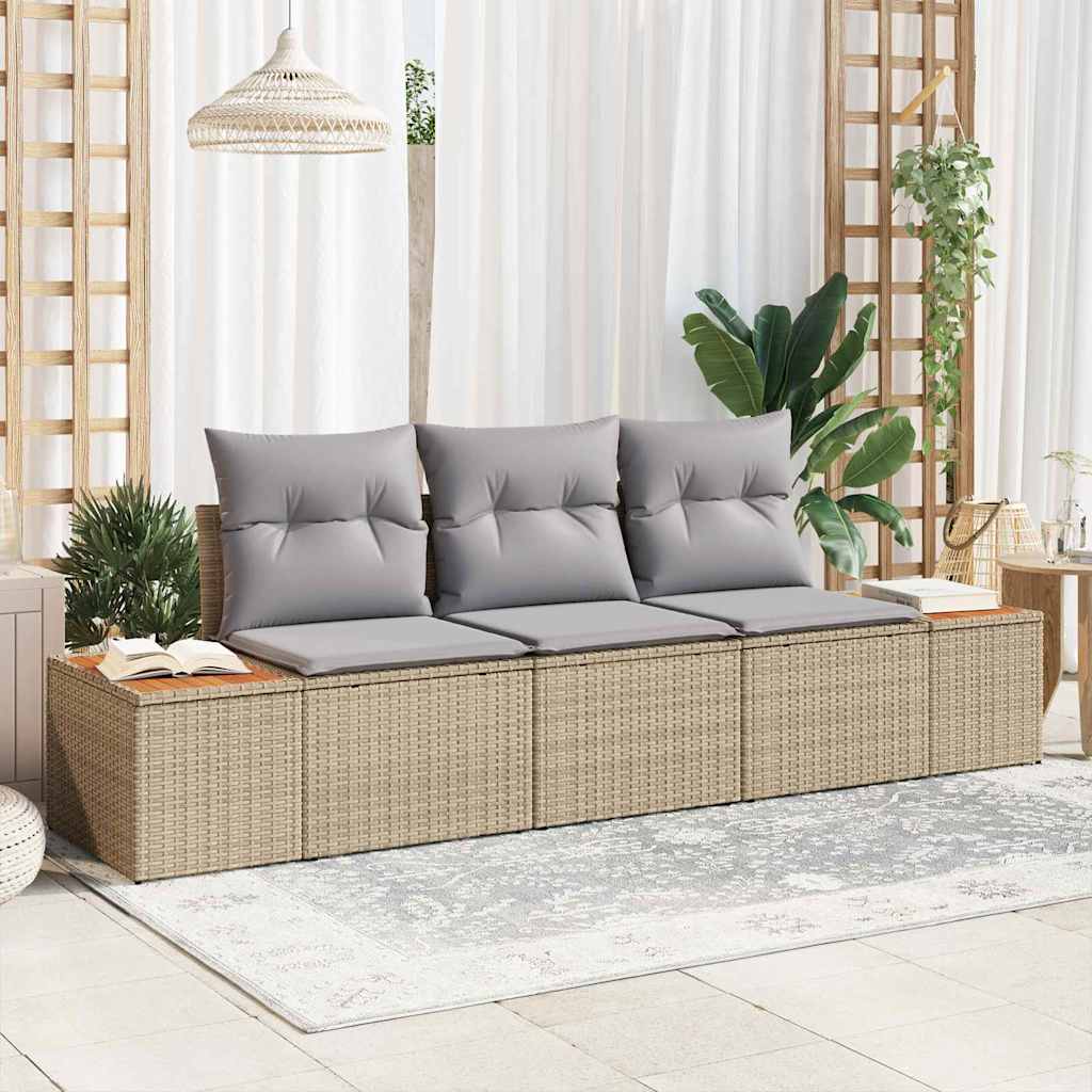 vidaXL Tuinbank Set met kussen 3 pcs Zwart en crème Poly rattan