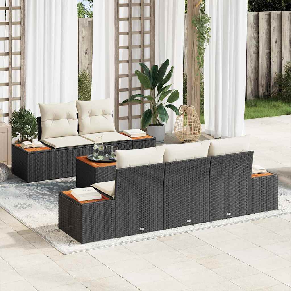 vidaXL Tuinbank Set met kussen met opslag 6 pcs Zwart Poly rattan