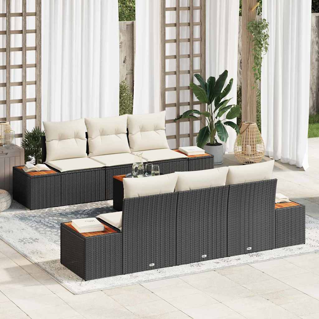 vidaXL Tuinbank Set met opslag 7 pcs Zwart Poly rattan
