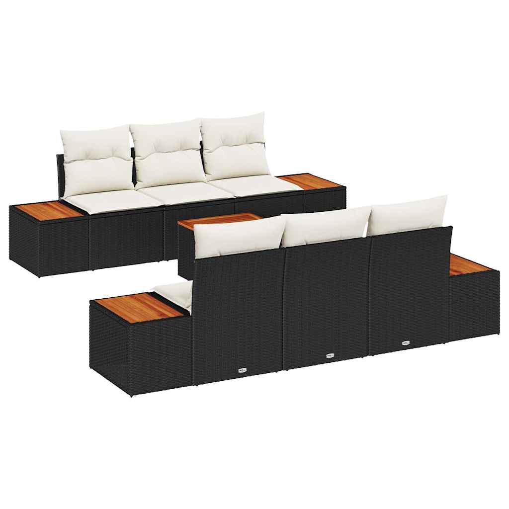 vidaXL Tuinbank Set met opslag 7 pcs Zwart Poly rattan