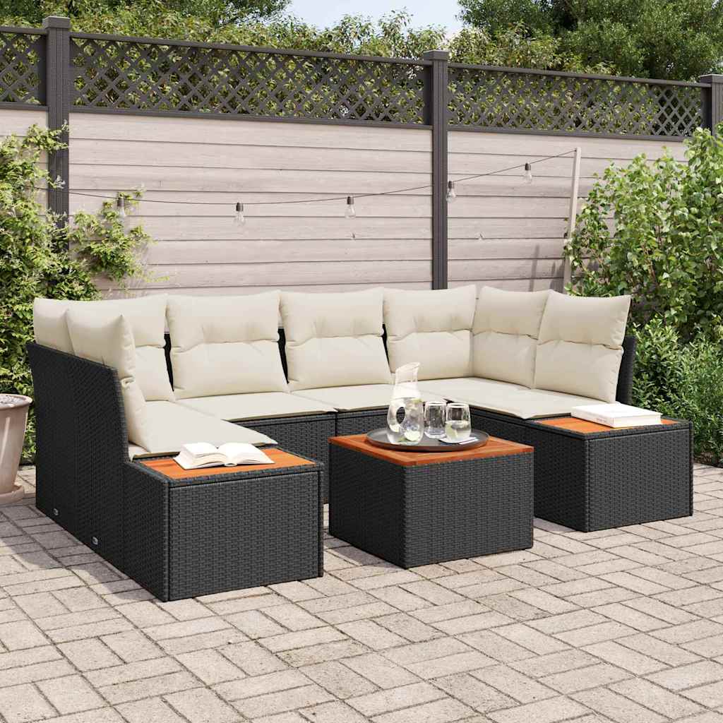 vidaXL Tuinbank Set met kussen met opslag 6 pcs Zwart Poly rattan