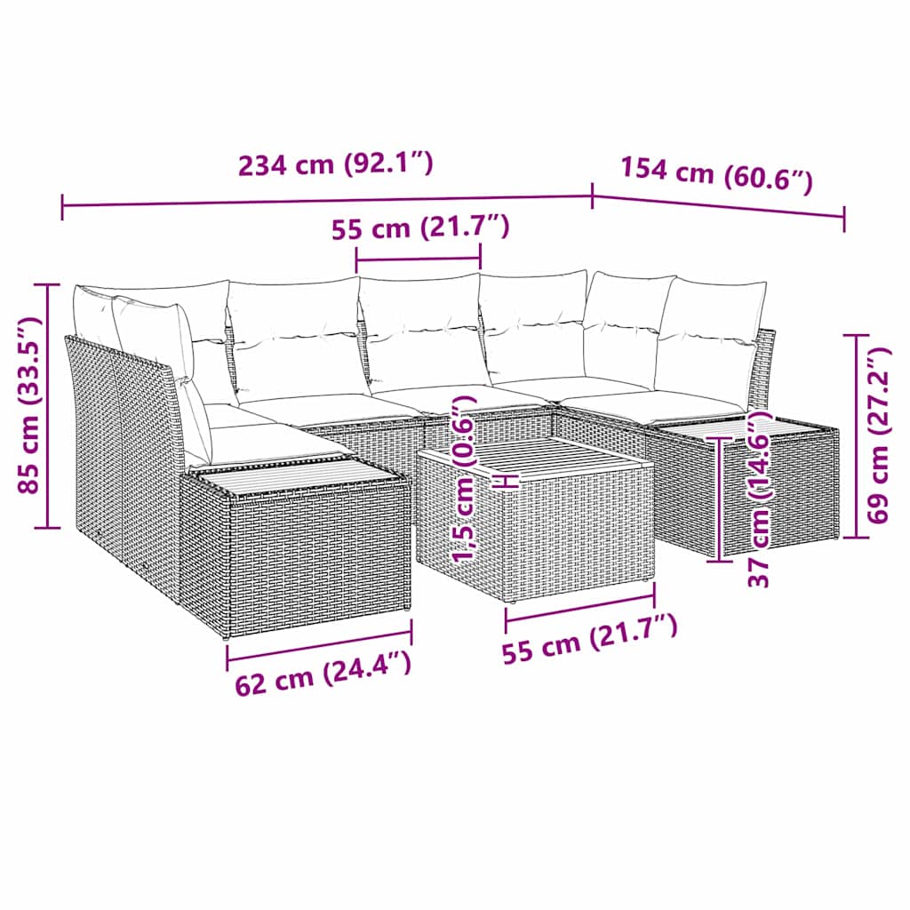 vidaXL Tuinbank Set met kussen met opslag 6 pcs Zwart Poly rattan